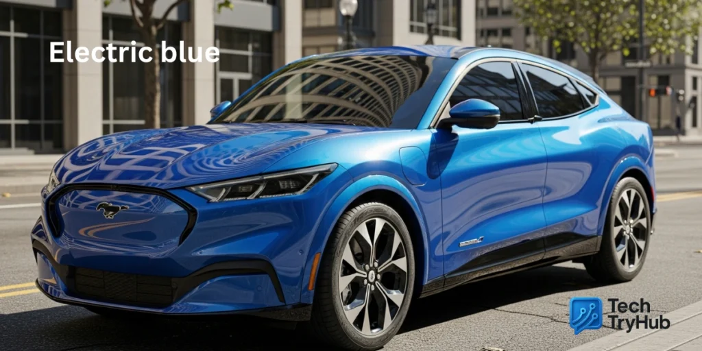 Electric blue Ford Mustang Mach-E in sunlight