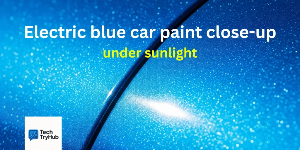 Electric blue car paint close-up under sunlight