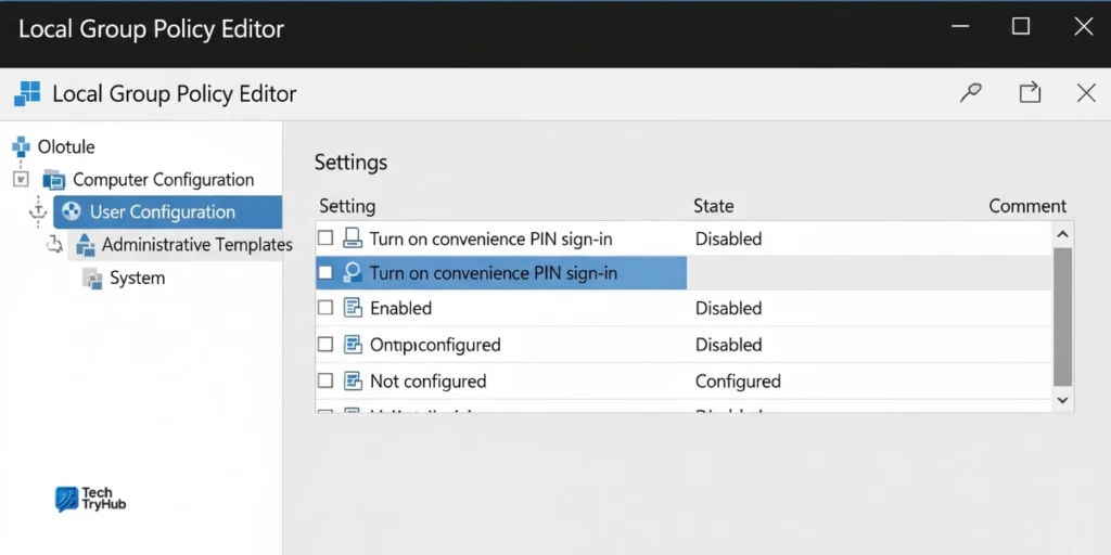 Group Policy disable Windows Hello option