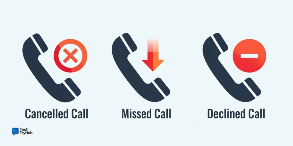 Infographic comparing cancelled, missed, and declined calls.