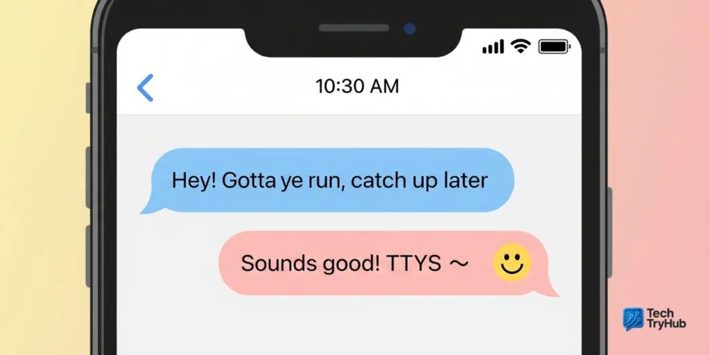 Smartphone text message with TTYS meaning Talk To You Soon