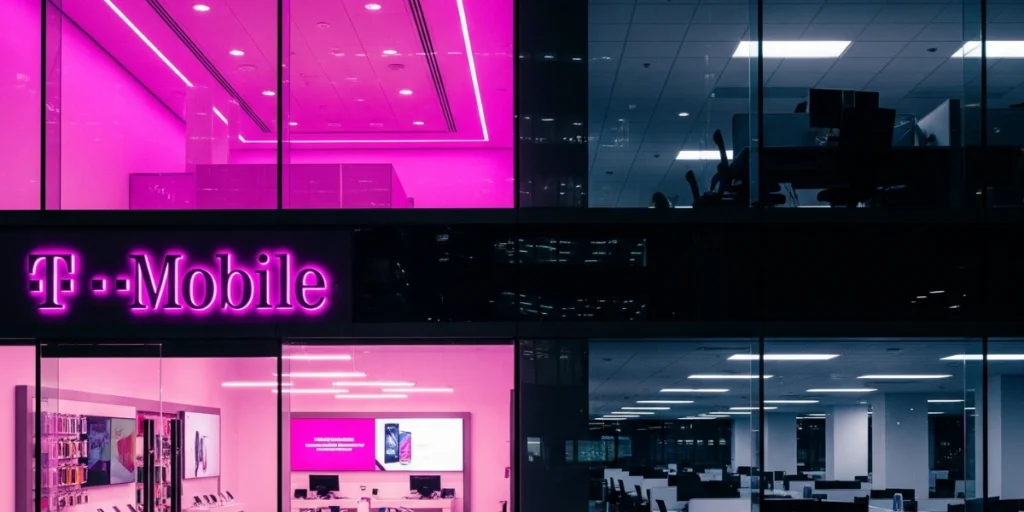 T-Mobile store with corporate layoff contrast