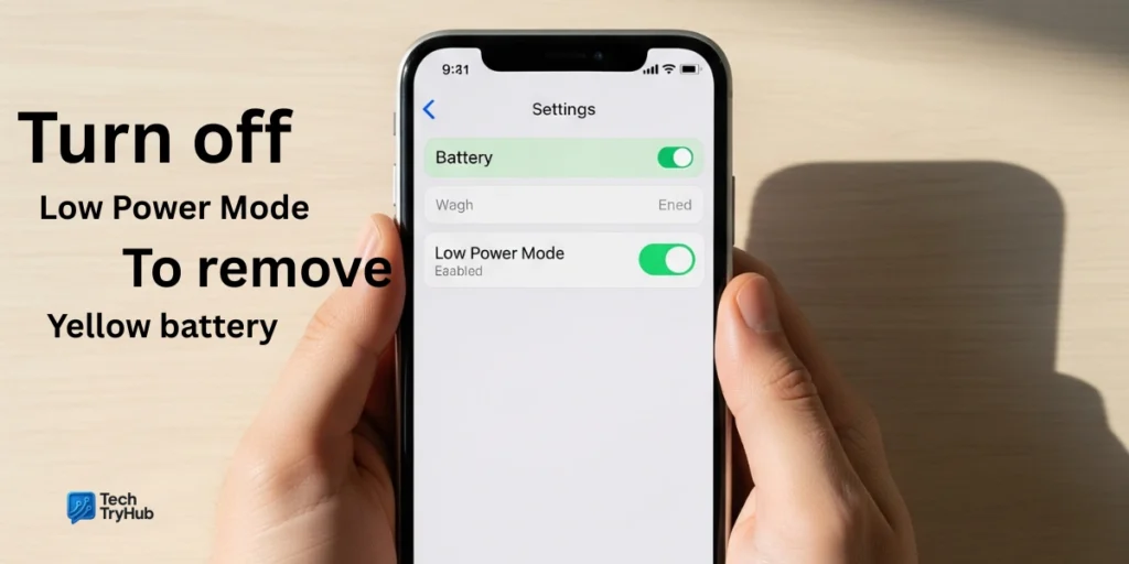Turn off Low Power Mode to remove yellow battery