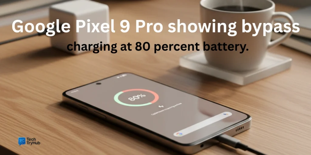 Google Pixel 9 Pro showing bypass charging at 80 percent battery.