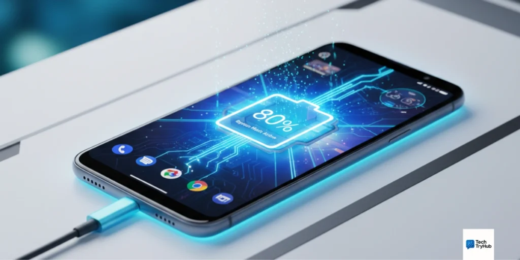 Google Pixel phone showing bypass charging at 80% battery"