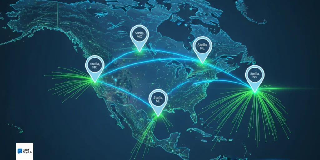 Map of Stella towns connected by internet lines and Wi-Fi signals