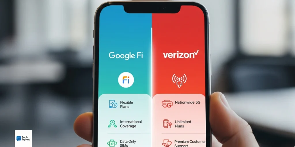 Verizon vs Google Fi logos side by side on phone screen.