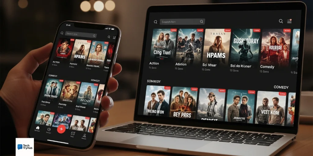 hdflix movie catalog on phone and desktop.