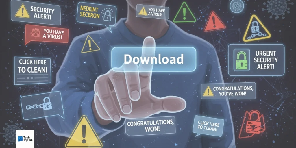 yt5s downloader pop-up ads and security risks concept