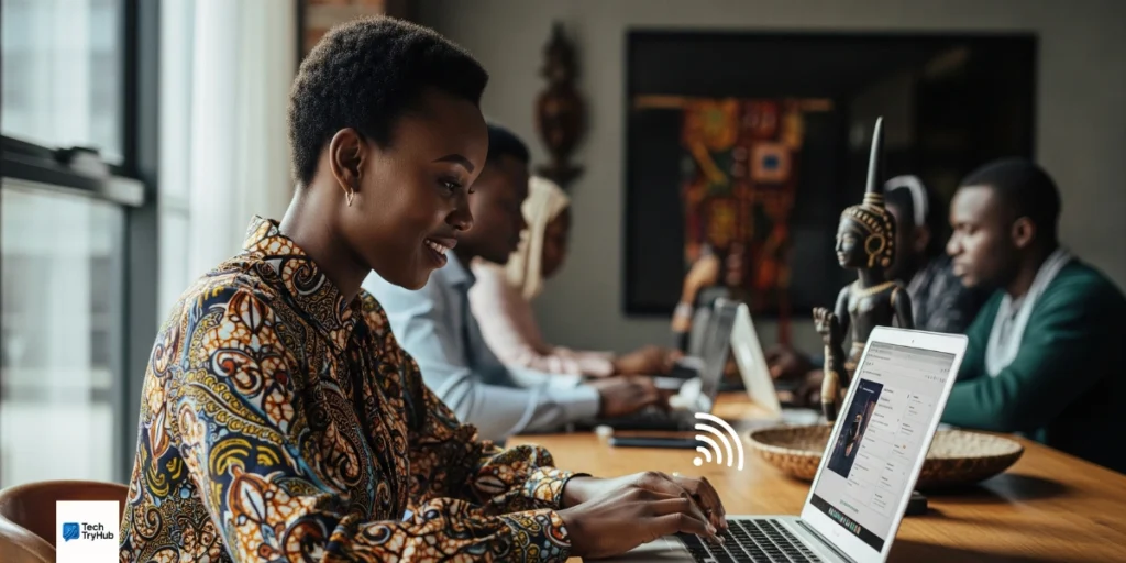 African entrepreneur benefiting from reliable satellite internet connectivity