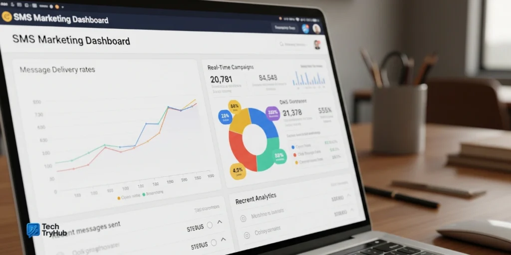 Business SMS marketing platform dashboard displaying message statistics and delivery reports