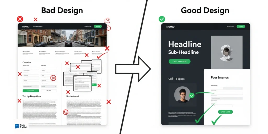 Comparison of effective vs ineffective startup landing page design elements